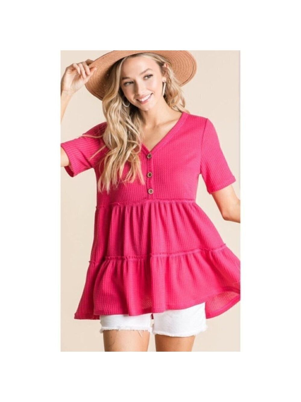 Fuchsia Waffle Tiered Top